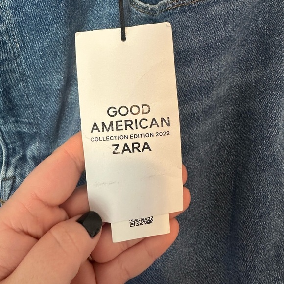 Good American X Zara High-Rise Skinny Jeans Size 30 Plus Denim Distressed NWT - Picture 7 of 13